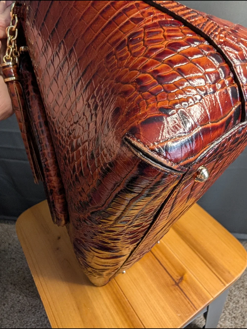 Brahmin Sydney Satchel in Pecan Melbourne Croc Embossed Leather